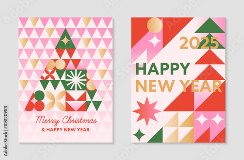 Christmas and Happy New Year greeting banner templates.Festive vector backgrounds with abstract christmas tree and winter holiday symbols.Holiday designs for branding,invitations,prints,smm,covers