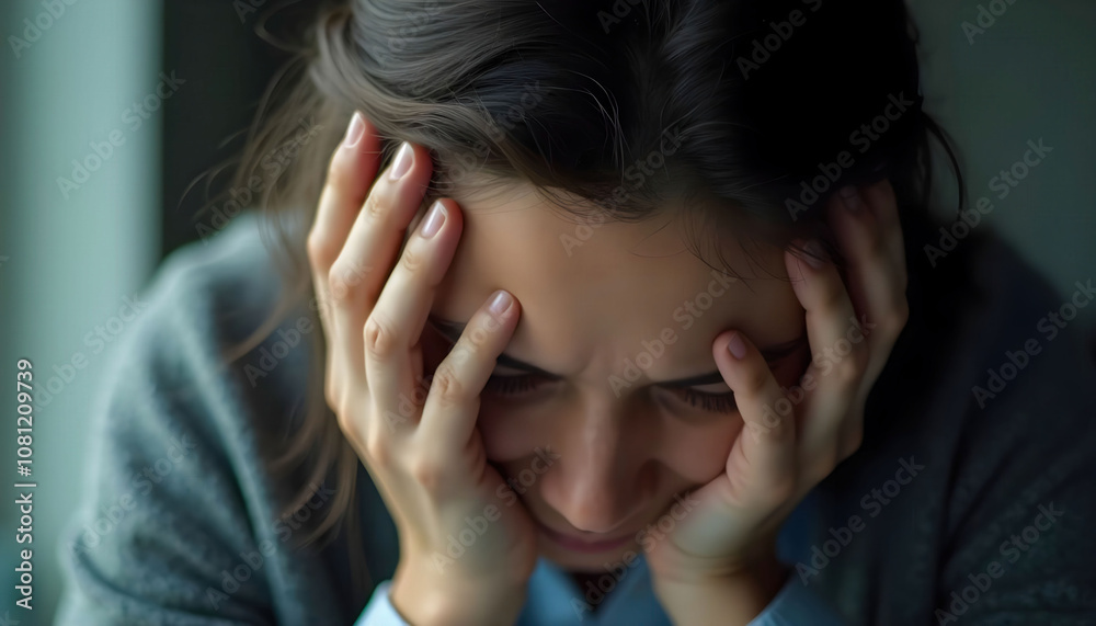 A close-up of a tired employee with their head in their hands, expressing the emotional toll and stress of work. A close-up of a tired employee with their head in their hands, expressing the emotional toll and stress of work.