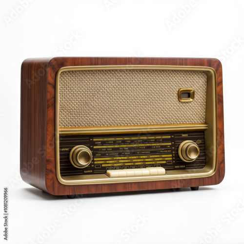 Vintage wooden radio with retro design and classic dials