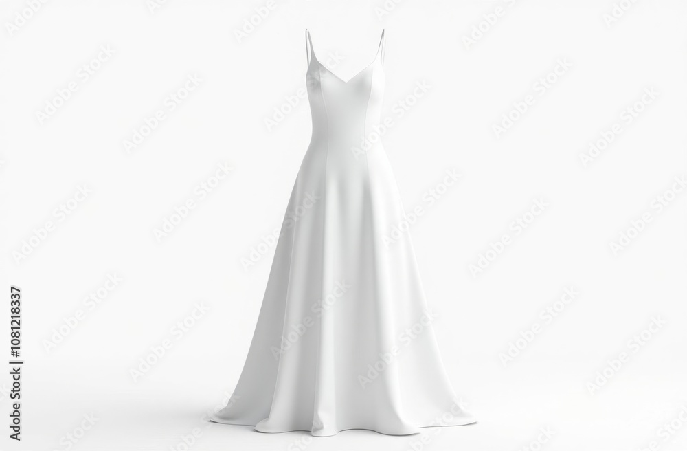 White floor length dress mockup on white background