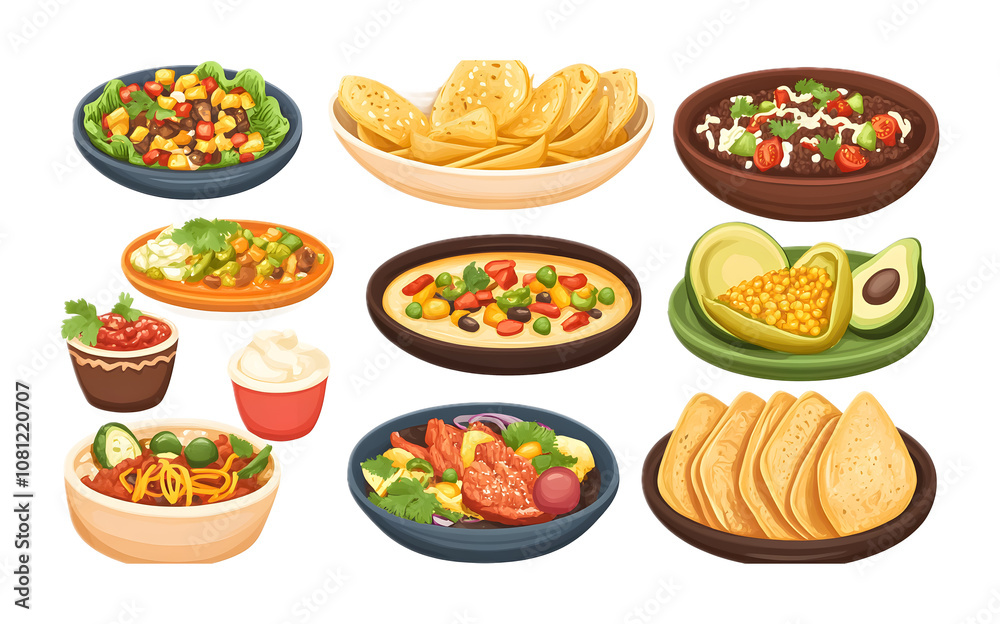 Variety of Mexican dishes isolated on a transparent background Variety of Mexican dishes isolated on a transparent background