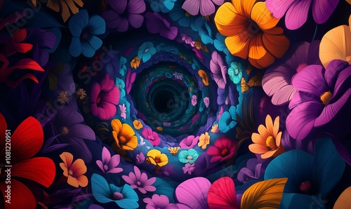 Rabbit Hole Vortex: A banner background of Mad Hatter Day capturing the dizzying spiral of a rabbit hole in vivid detail, drawing viewers into Wonderland
