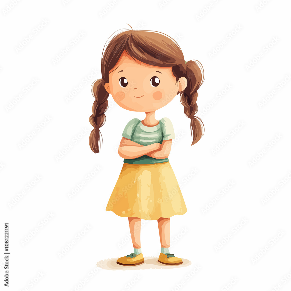 Adorable Little Girl Standing - Cute Character Vector Illustration Adorable Little Girl Standing - Cute Character Vector Illustration