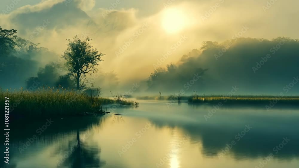 Mystical Misty River Landscape at Dawn with Golden Sunlight and Foggy Trees Wallpaper High-resolution Mystical Misty River Landscape at Dawn with Golden Sunlight and Foggy Trees Wallpaper High-resolution