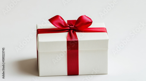 "Elegance in Simplicity: White Gift Box with Red Ribbon"