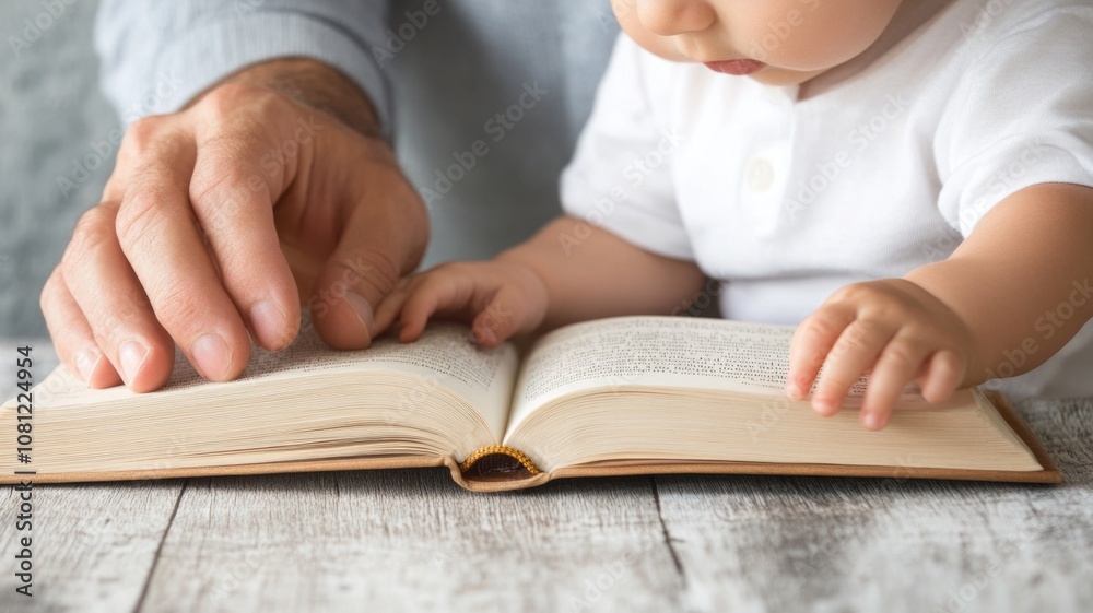 Parent and baby reading together: bonding and learning with a book Parent and baby reading together: bonding and learning with a book