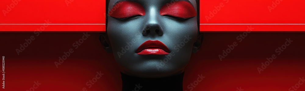 Woman with red eyes and a black face, creative portrait Woman with red eyes and a black face, creative portrait