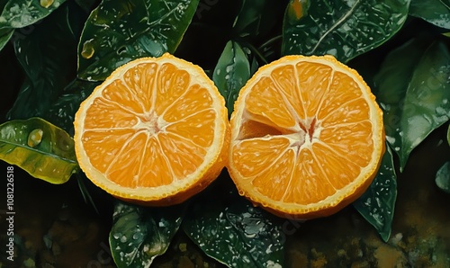 Slices of tangerine, the signature fruit of Jeju Island, South Korea, before they ripen photo