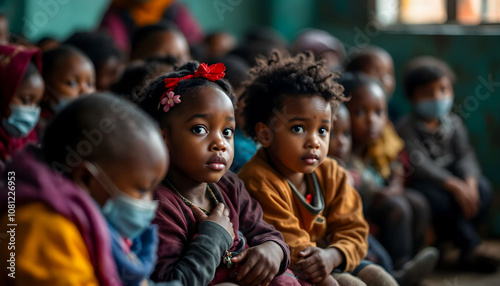 Children waiting for medical attention in an overcrowded clinic, highlighting the healthcare access crisis and the challenges faced by underserved communities