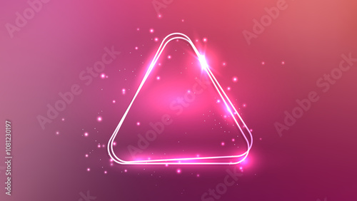 Neon rounded double triangle frame with shining effects