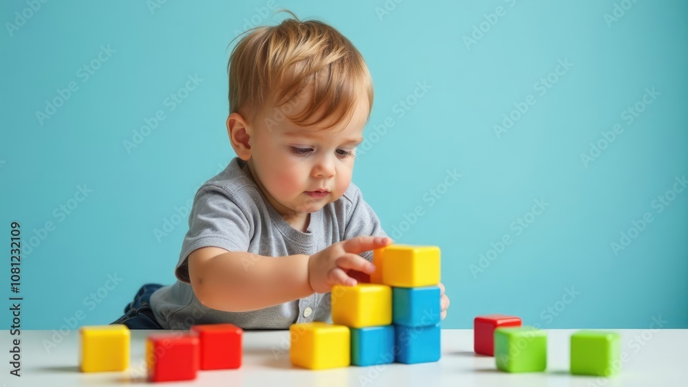 A young child engages in focused play, building a tower with colorful blocks, highlighting the importance of sensory and developmental activities in early childhood intervention for autism. A young child engages in focused play, building a tower with colorful blocks, highlighting the importance of sensory and developmental activities in early childhood intervention for autism.