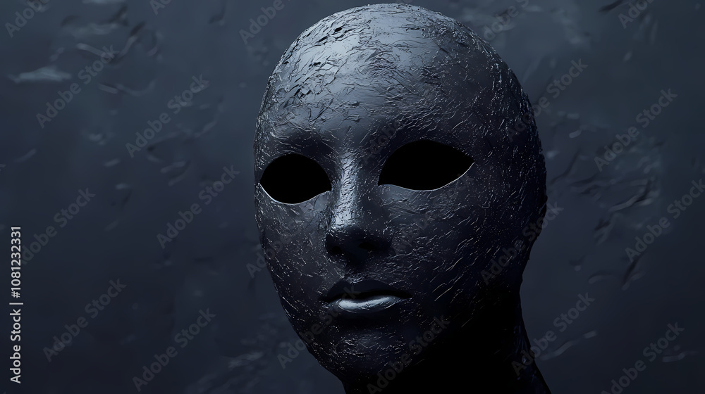 Mysterious portrait of a person in a textured black mask against a dark background highlighting modern fashion enigma and the intrigue of anonymity. Enigma. Illustration Mysterious portrait of a person in a textured black mask against a dark background highlighting modern fashion enigma and the intrigue of anonymity. Enigma. Illustration