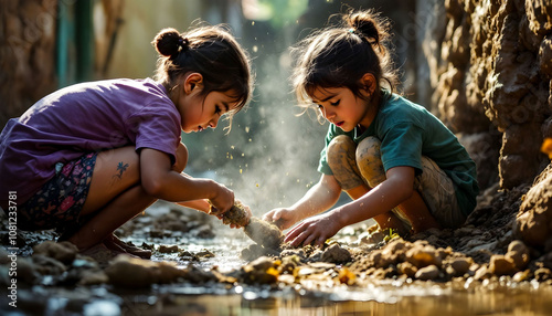 Kids engaged in laborious tasks, emphasizing the urgent need for protective measures and social support to combat child labor photo