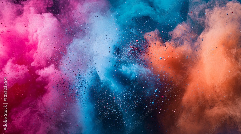 Obraz premium Colorful explosion of powder in pink, blue, and orange hues