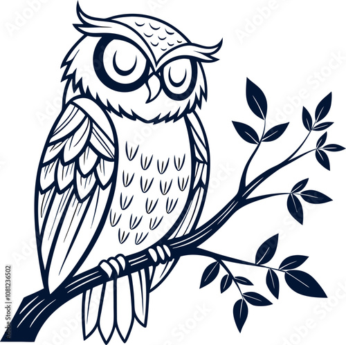 Owl, Owl on a tree branch silhouette vector art illustration eps
 photo