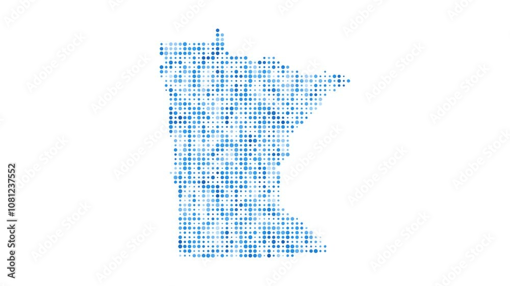 Minnesota dotted digital map. Map of Minnesota with pulsating colored circles. Shape of the US state filled with blue disks. Creative video. Minnesota dotted digital map. Map of Minnesota with pulsating colored circles. Shape of the US state filled with blue disks. Creative video.