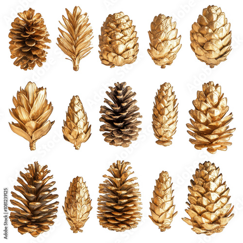 cedar pine cones painted in gold Isolated On Transparent Background