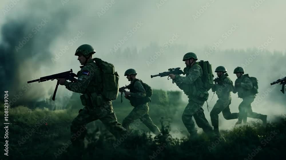 Camouflaged Soldiers Advancing on Enemy Position Generative AI Camouflaged Soldiers Advancing on Enemy Position Generative AI