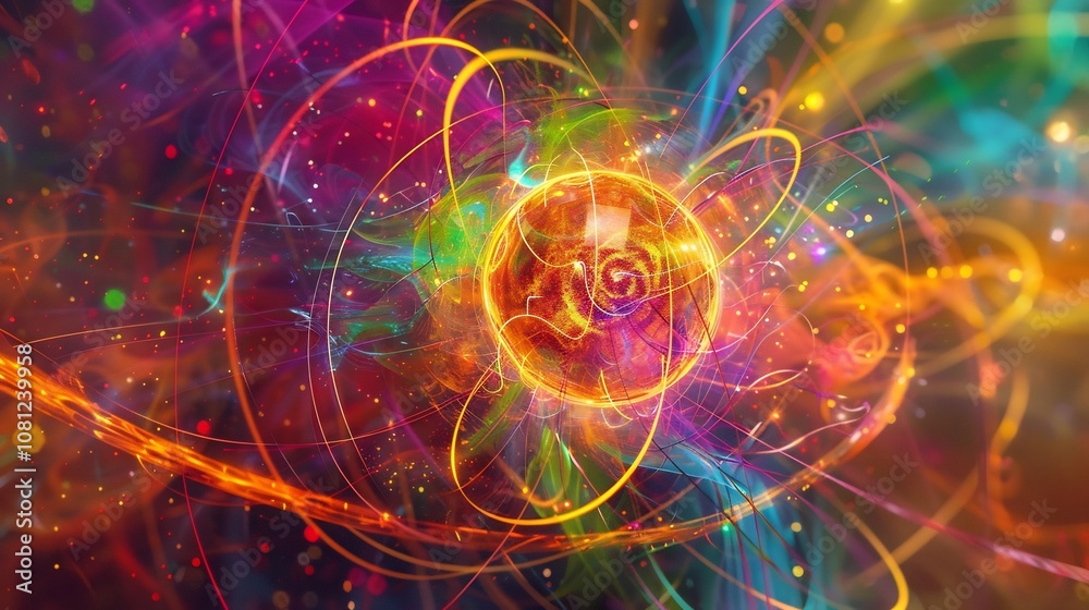 Vibrant illustration of quarks within protons showing their color charge interactions Vibrant illustration of quarks within protons showing their color charge interactions