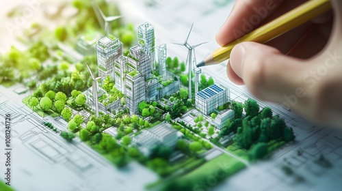 Businessman planning on environmental protection initiative for clean and sustainable future ecology, ESG environmental social governance display on paper chart on eco-friendly company