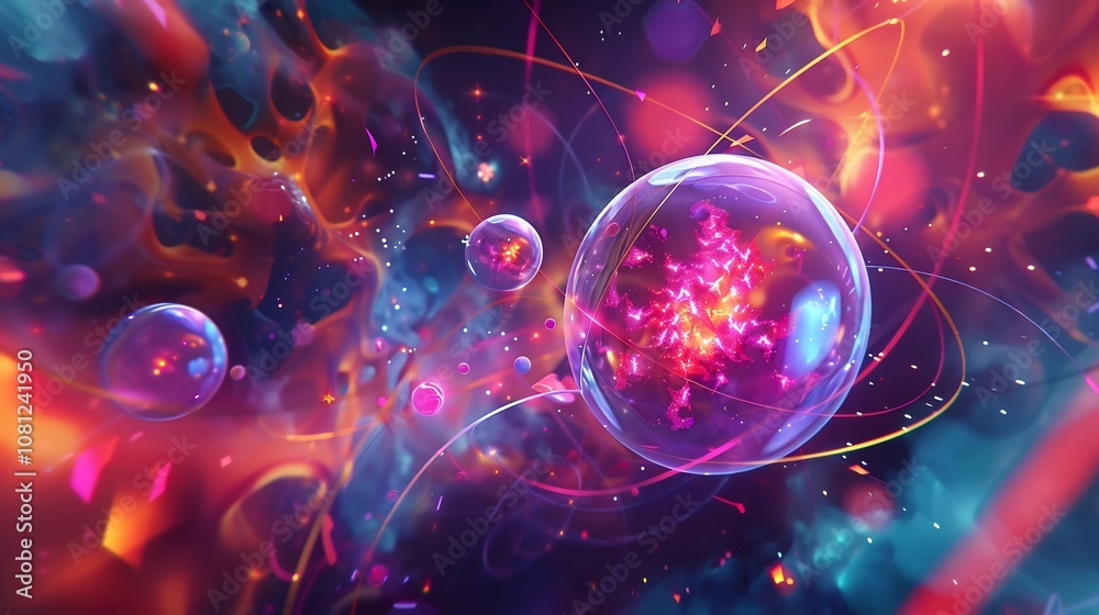 Vibrant illustration of quarks inside a neutron showcasing their interactions and movement