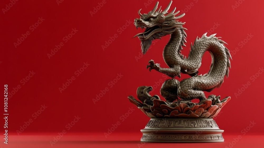chinese dragon figurine on red background chinese dragon figurine on red background