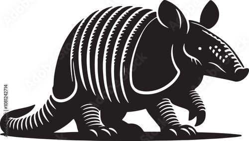 Armadillo Silhouette Vector Art on White Background - Armored Mammal Icon Design


