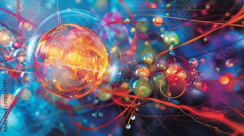 Vibrant illustration of quarks inside a neutron highlighting their dynamic interactions and color charge