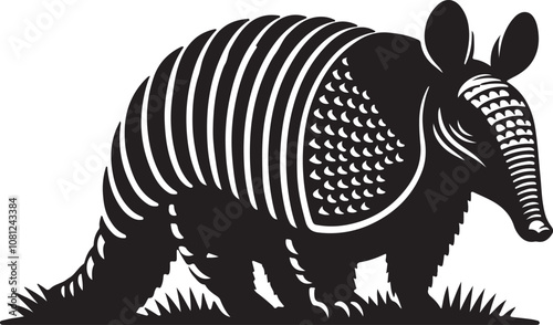 Armadillo Silhouette Vector Art on White Background - Armored Mammal Icon Design

