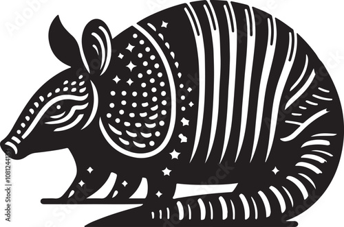 Armadillo Silhouette Vector Art on White Background - Armored Mammal Icon Design

