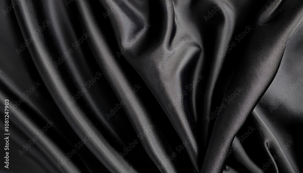 Fototapeta premium abstract background of black luxurious fabric or liquid waves or wavy folds of silk grunge texture of satin velvet material