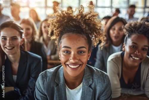 Diverse Group of Young Business Professionals Smiling and Exercising Together at the Office