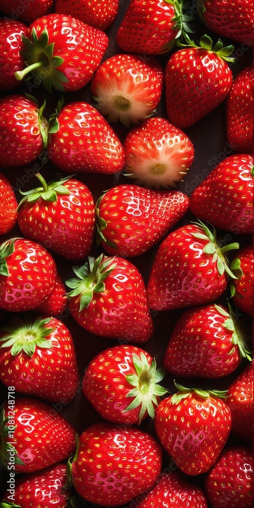 Fresh strawberry fruits food background. Top view, flat lay Fresh strawberry fruits food background. Top view, flat lay