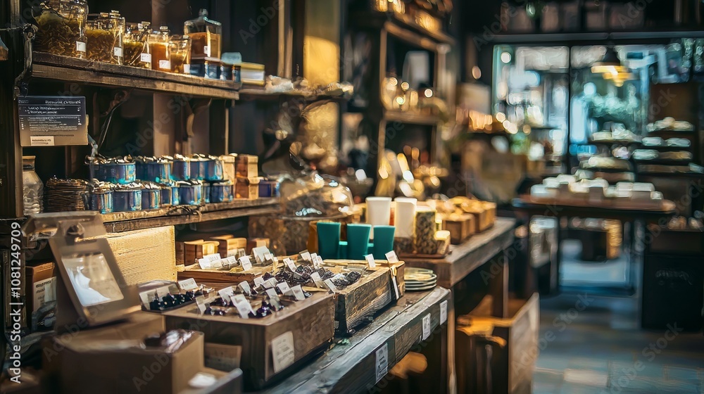 Rustic Boutique Store Interior with Shelves of Organic Products Rustic Boutique Store Interior with Shelves of Organic Products