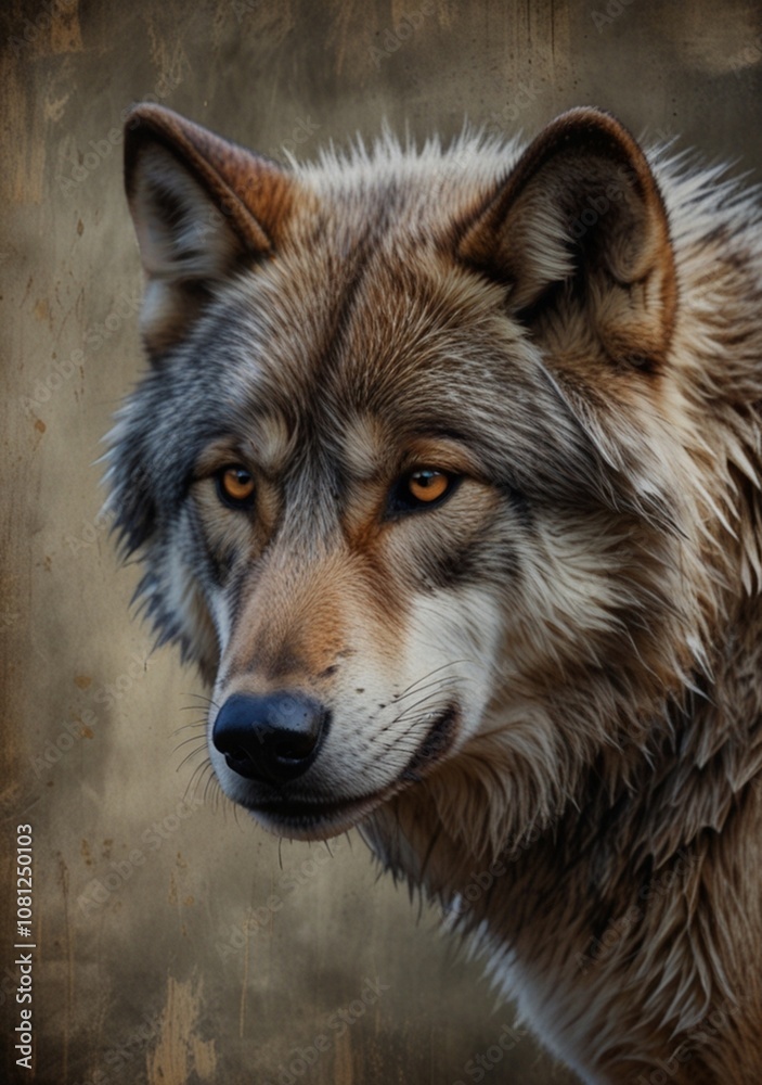 Fototapeta premium Majestic Close-up of Wild Wolf's Intense Stare in Natural Habitat
