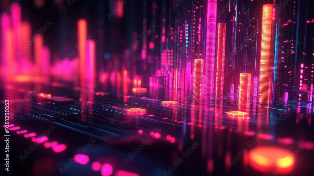 Abstract glowing neon light and geometric shapes in a futuristic city setting. Abstract glowing neon light and geometric shapes in a futuristic city setting.