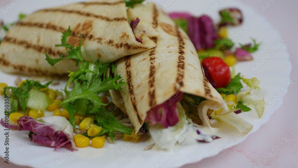 Tortilla wrap with vegetables and garlic sauce Tortilla wrap with vegetables and garlic sauce