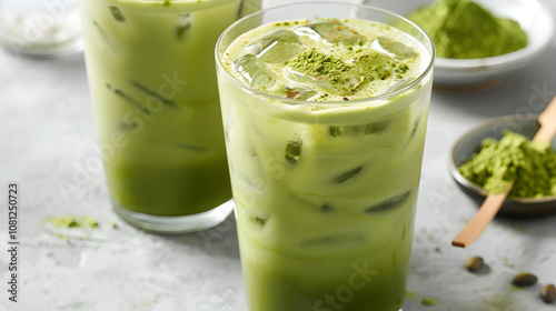 "Indulge in the Delight of a Chilled Matcha Latte on a Hot Afternoon 00382"