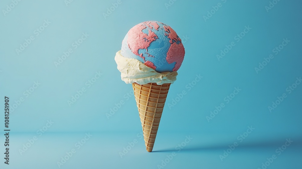 The Earth portrayed as a scoop of ice cream, showing continents The Earth portrayed as a scoop of ice cream, showing continents