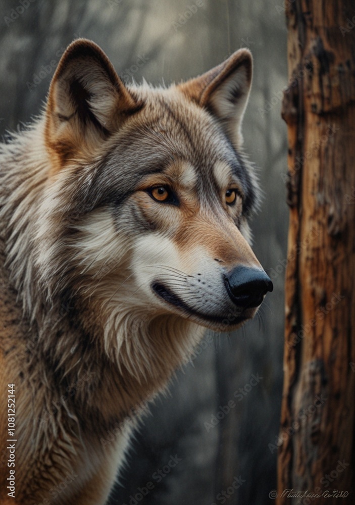 Fototapeta premium Wild Beauty A Detailed Close-up of a Wolf in its Element