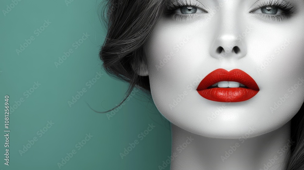 Close-up of bright red painted beautiful female lips, cosmetic makeup background Close-up of bright red painted beautiful female lips, cosmetic makeup background