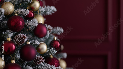 Christmas tree with gold and pirple ornaments photo