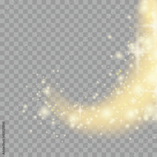 golden dust light. Bokeh light lights effect background. Christmas glowing dust background Christmas glowing light bokeh confetti and sparkle overlay texture for your design. New Year's Eve.