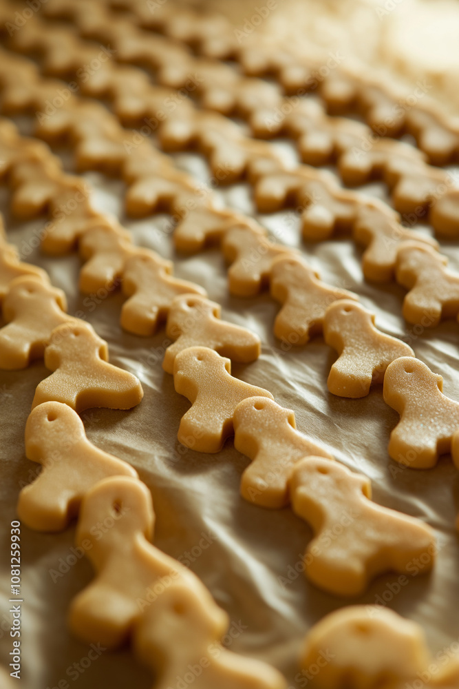 Kekse oder Plätzchen in Form von Lebkuchenmännern auf einem Backblech
Kekse oder Plätzchen in Form von Lebkuchenmännern auf einem Backblech