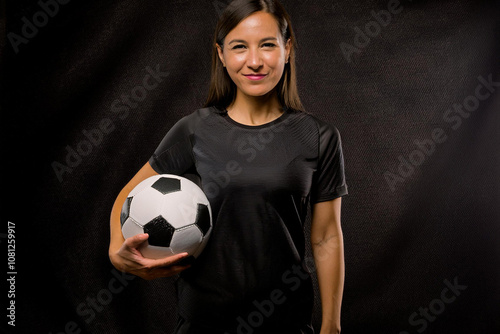 Jugadora de fútbol sosteniendo una pelota de fútbol  photo