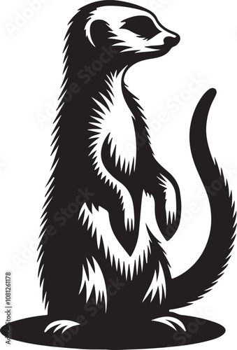 Meerkat Silhouette Vector Art on White Background - Alert Desert Animal Icon Design

