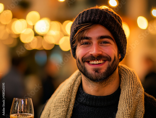Man Celebrating New Year's Eve in a Minimalist Festive Environment, Joy and Celebration