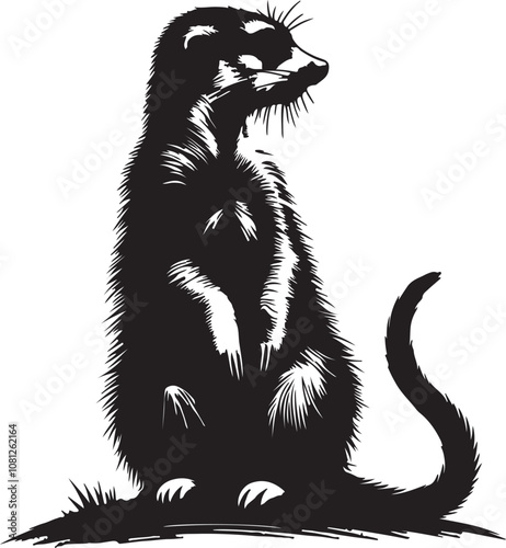 Meerkat Silhouette Vector Art on White Background - Alert Desert Animal Icon Design

