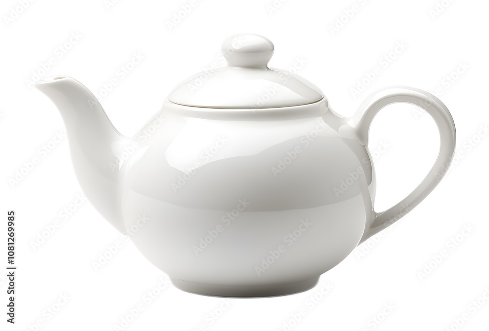 White ceramic teapot on a transparent background. isolated background.
