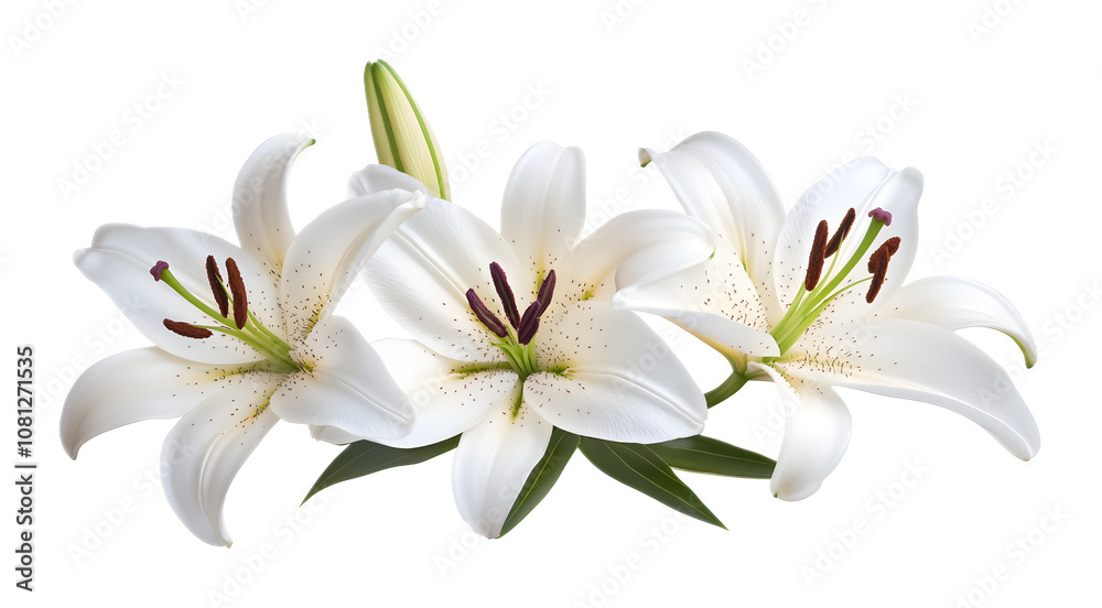 Obraz premium White lilies on a transparent background. isolated background.